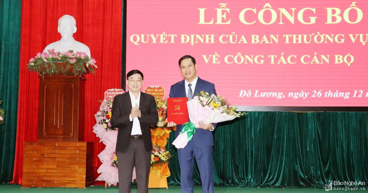 Công bố quyết định bổ nhiệm Bí thư Huyện ủy Đô Lương