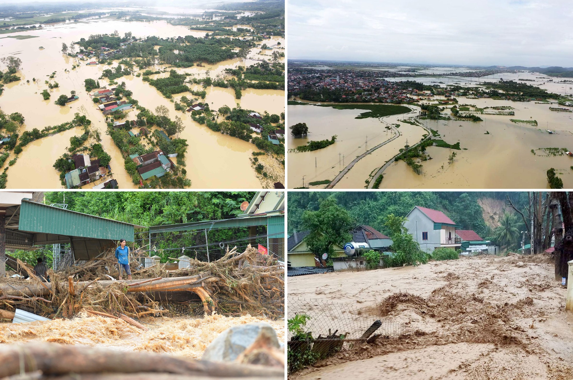 Lũ lụt ở Thanh Chương và thị xã Hoàng Mai; lũ quét ở huyện Kỳ Sơn cuối năm 2022. Ảnh: Huy Thư - Nhật Thanh - Thành Cường - Đào Thọ