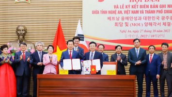 Tỉnh Nghệ An và thành phố Gwangju (Hàn Quốc) ký kết biên bản ghi nhớ