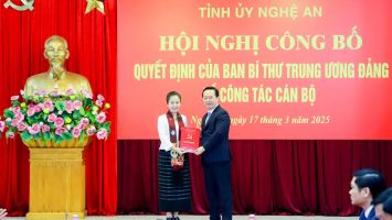 Đồng chí Võ Thị Minh Sinh giữ chức Phó Bí thư Tỉnh ủy Nghệ An