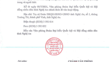 Thông báo về việc Văn phòng Đoàn ĐBQH và HĐND tỉnh chính thức đi vào hoạt động