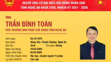 Tiểu sử tóm tắt và chương trình hành động của ứng cử viên đại biểu HĐND tỉnh Trần Đình Toàn