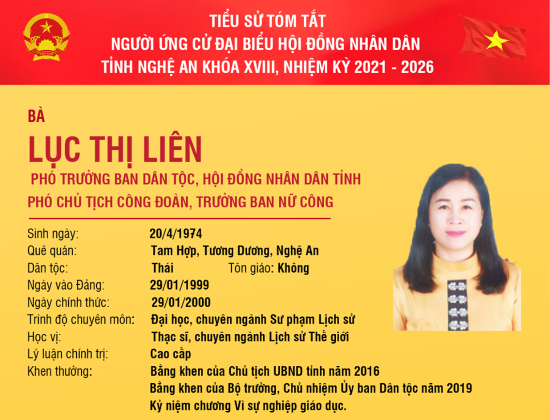 Tiểu sử tóm tắt và chương trình hành động của ứng cử viên đại biểu HĐND tỉnh Lục Thị Liên